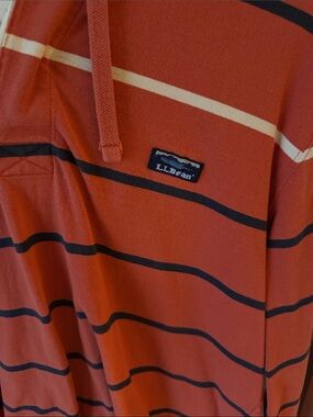 L.L.Bean Lakewashed Rugby Traditional Fit L/S Henley Hoodie Stripe Mens XL